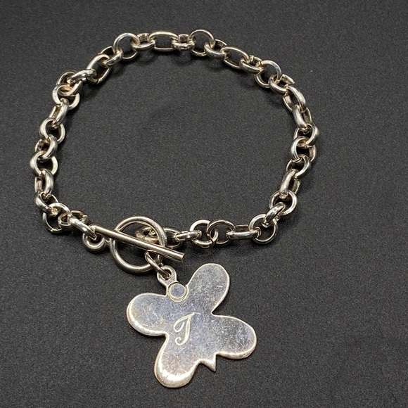 Butterfly Initial "T" Silver Tone Link Toggle Bracelet - Picture 4 of 6